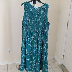 Croft & Barrow Teal, Blue, and White Smocked Swing Midi Dress Size 2X
